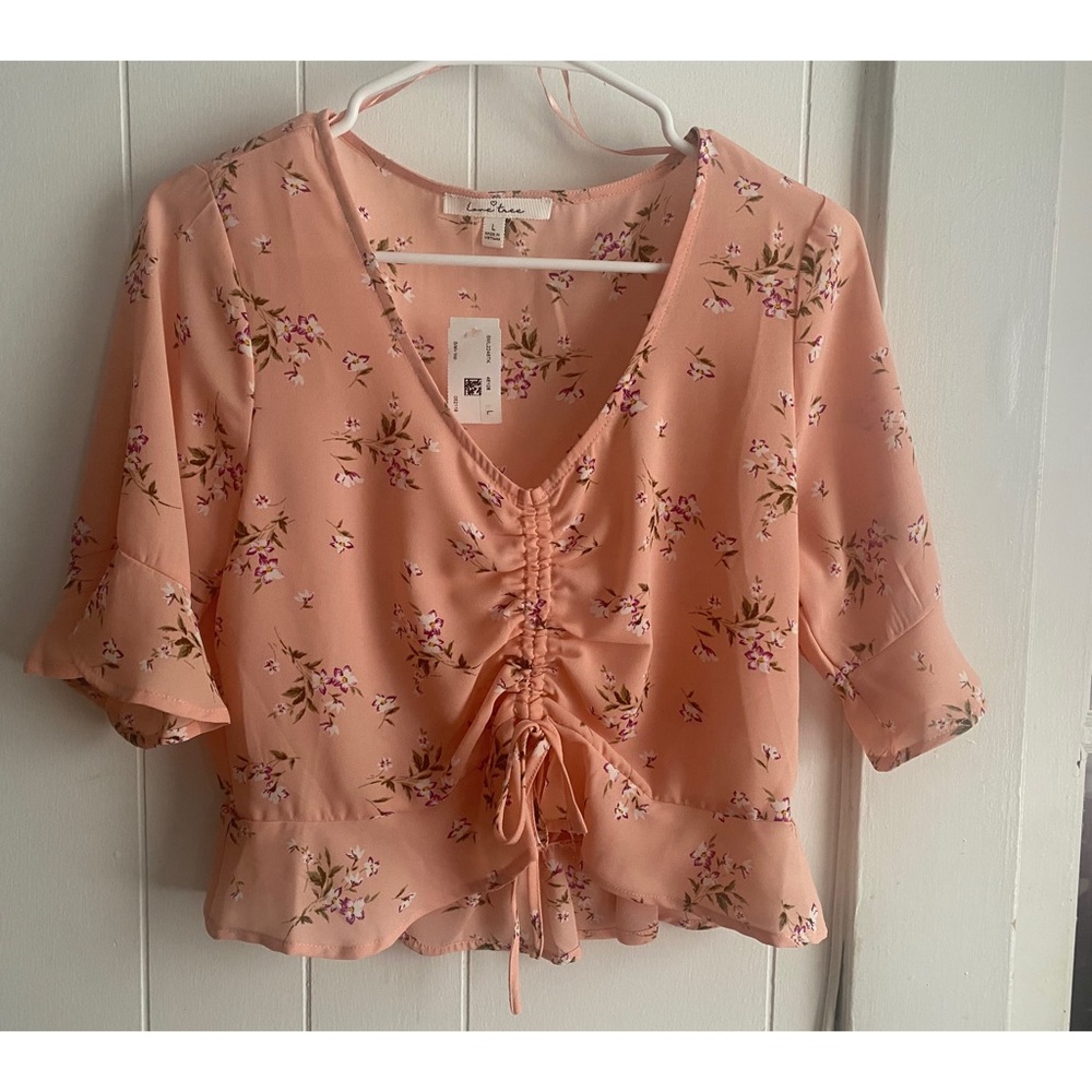 Love Tree Floral Pink Cropped Blouse Size 10/12 Large